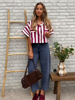 Cotton Stripe Shirt / Bordeaux-White