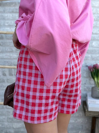 Checkered Strass Skort / Pink-Red