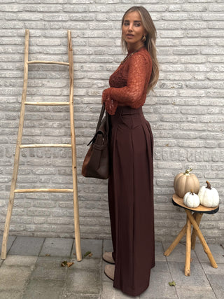 Pleated Wide Pants / Chocolate Brown