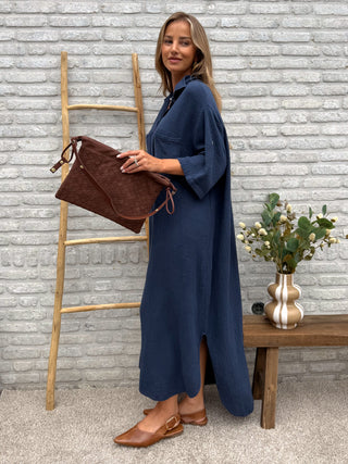 Tetra Maxi Shirt Dress / Dark Blue
