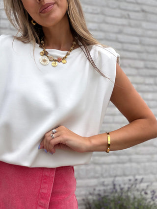 Sleeveless Shoulder Top / White