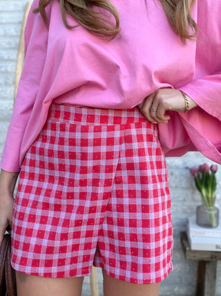 Checkered Strass Skort / Pink-Red