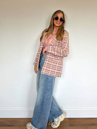 Soft Check Statement Blazer / Pink-Brown