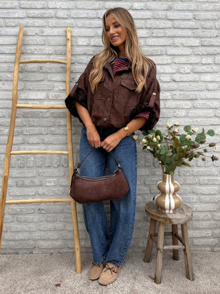 Broderie Oversized Jacket / Dark Brown