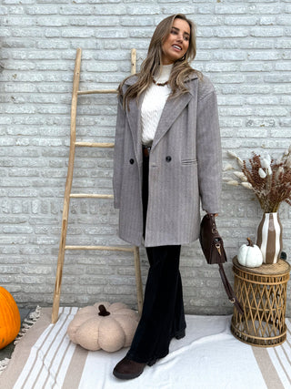 Oversized Double-Breasted Blazer Coat / Taupe