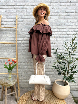 Romantic Off Shoulder Blouse / Brown