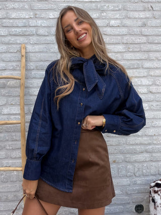 Bow Denim Blouse / Blue