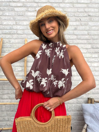 Floral Halter Top / Brown