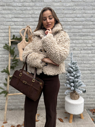 Cream Curly Teddy Jacket / Beige