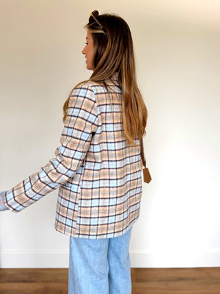Soft Check Statement Blazer / Light Blue-Brown