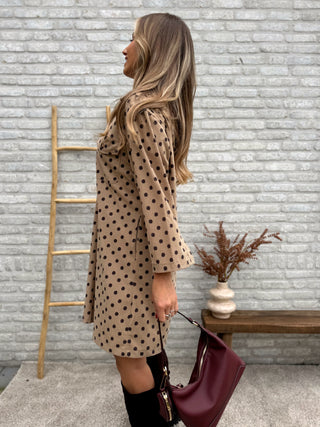 Polka Dot Corduroy Dress / Taupe