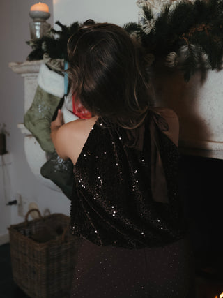 Sequin Bow Top / Brown