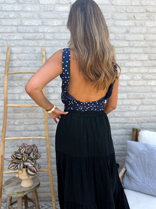 Polka Dot Wrap Top / Dark Blue
