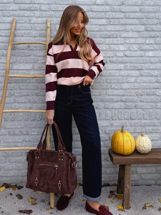 Striped Polo Knit / Bordeaux-Pink