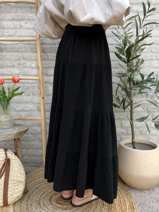 Soft Cotton Maxi Skirt / Black