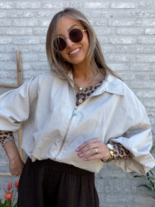 Crop Bomber Jacket / Beige