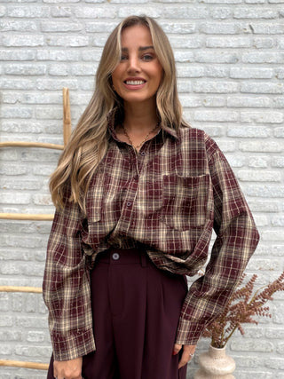 Check Strass Shirt / Taupe-Burgundy