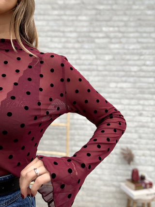Dotted Mesh Top / Bordeaux