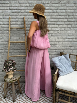 Plissé Two-Piece Wide Leg / Pink