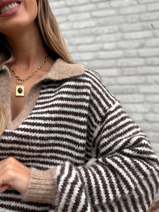 Striped Collar Knit / Beige-Camel