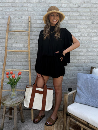 Plissé Playsuit / Black