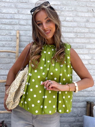 Polka Open Back Top / Olive green