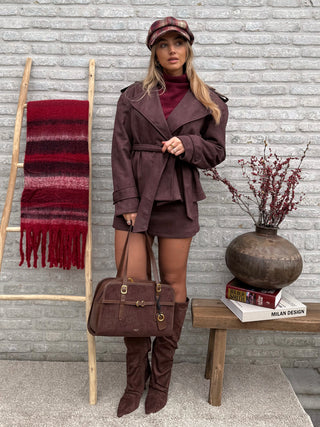 Suede Belted Trench Jacket / Chocolate Brown