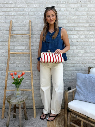 Dark Denim Frill Gilet Top / Blue