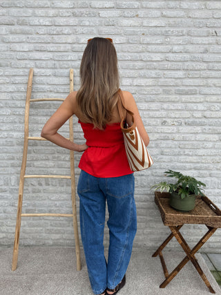 Smocked Peplum Top / Red