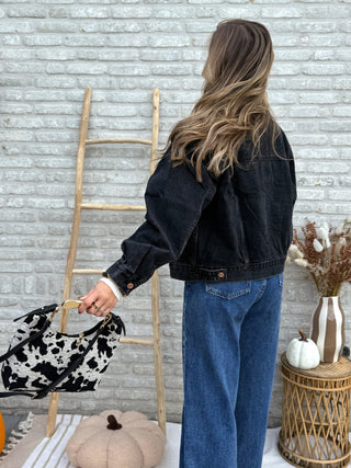 Sherpa Collar Denim Jacket / Black