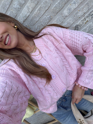 Cable Knit Cardigan / Pink