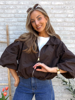 Crop Bomber Jacket / Brown