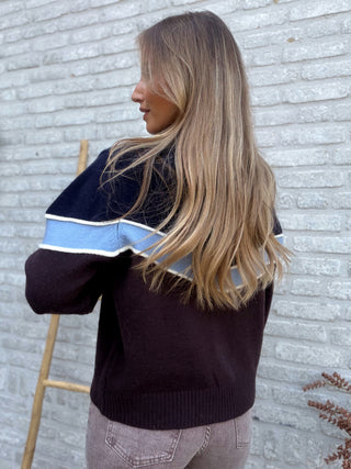Zip-Up Stripe Knit / Blue-Brown
