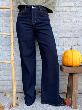 Detail Wide Leg Jeans / Dark Blue