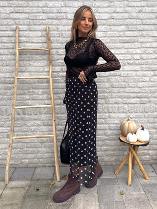 Polka Mesh Skirt / Black & White