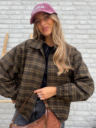 Checked Bomber Jacket / Khaki