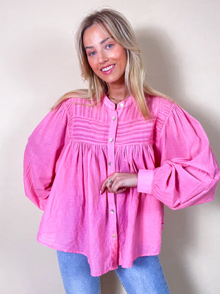 Detailed Button Blouse / Pink