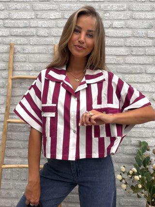 Cotton Stripe Shirt / Bordeaux-White