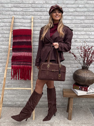 Suede Belted Trench Jacket / Chocolate Brown