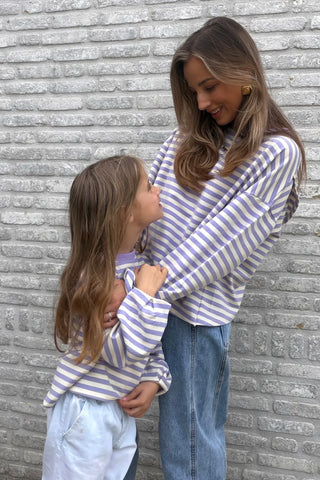 Mommy And Me Casual Striped Top / Lila-White