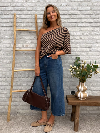 One Shoulder Stripe Knit / Brown