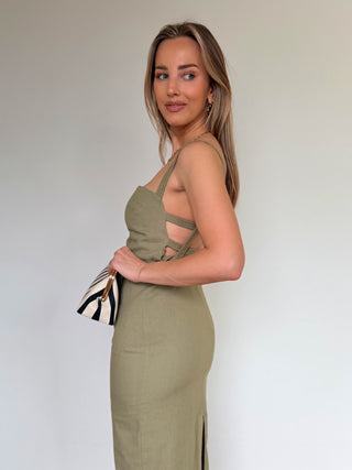 Open Back Dress / Khaki