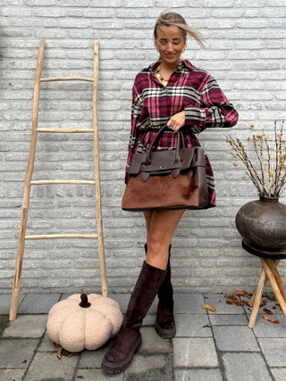 Plaid Preppy Dress / Burgundy