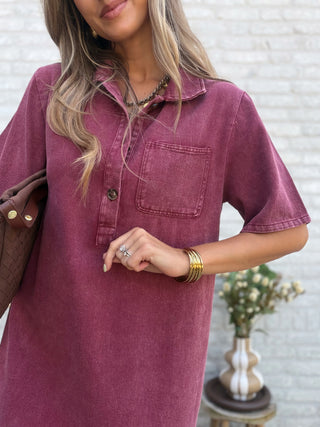 Washed Broderie Dress / Burgundy