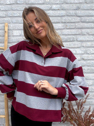 Striped Polo Blouse / Bordeaux-Grey