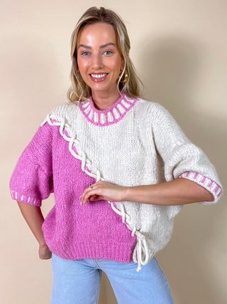 Braided Pastel Sweater / Fuchsia