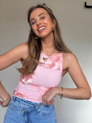 Floral Mesh Top / Pink