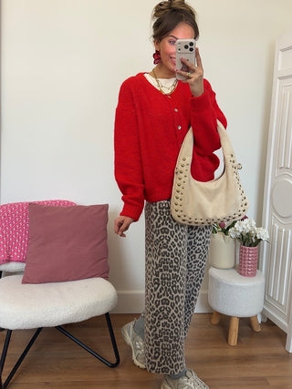 Cozy Button Cardigan / Red