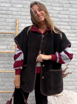 Striped Polo Blouse / Bordeaux-Grey
