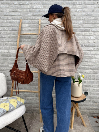 Checked Cape Cardigan / Taupe